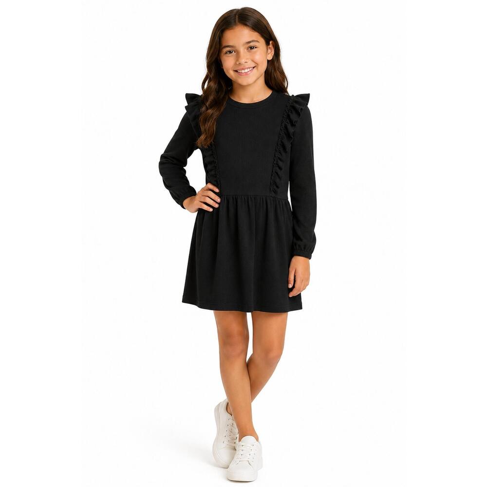 NEW SARA SARA girls drop waist ruffle trim dress in black